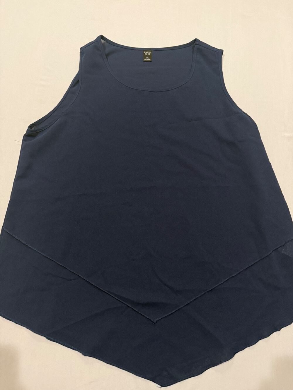 Emery Rose 1XL Navy Blue Sleeveless Layered Chiffon Tank Top Plus Size Flowy